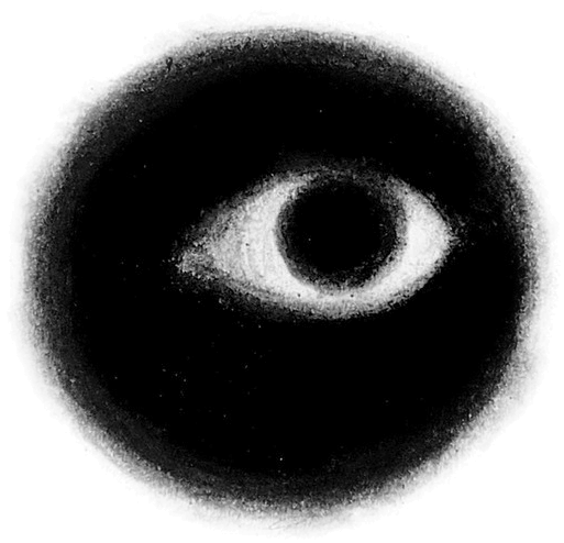 Senet in fetus form, a biblurry ball of black with a single eye in the middle.